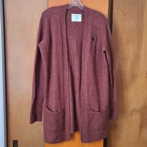 Womens Abercrombie And Fitch Open Heathered Cardigan Medium Reddish Brown